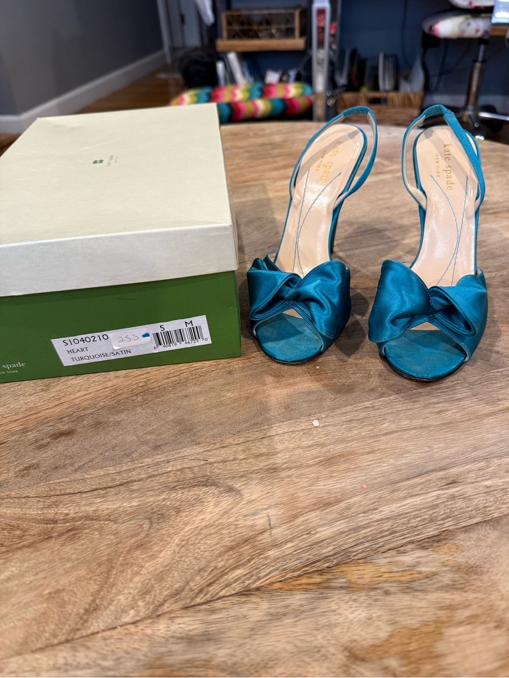 kate spade Turquoise Satin Bow Slingback Heels